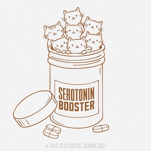 Serotonine Booster Cats PNG, leuk kunstzinnig ontwerp voor moeders, stickers, shirts, sleutelhangers, geestelijke gezondheid, grappige dierenvriend, digitaal bestand