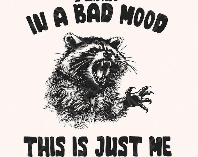 Retro Raccoon PNG, Sarcastic Sublimation Design, Mental Health Vintage Animal, Self Care Anxiety Digital File, Instant Download