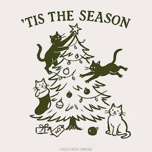 C'est la saison chat Noël PNG en téléchargement numérique, drôle de vacances arbre chaton des cliparts, chemise PNG pour amoureux des animaux de compagnie, cadeau de Noël pour les amoureux des chats