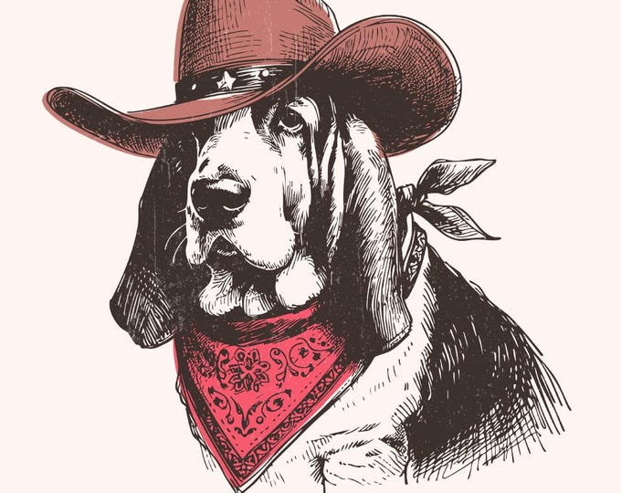Cowboy Dog PNG, Cowboy Hat, Rustic Western Animal, Vintage Desert PNG, Southwestern Style, Country Style, Farmhouse Decor, Ranch Art
