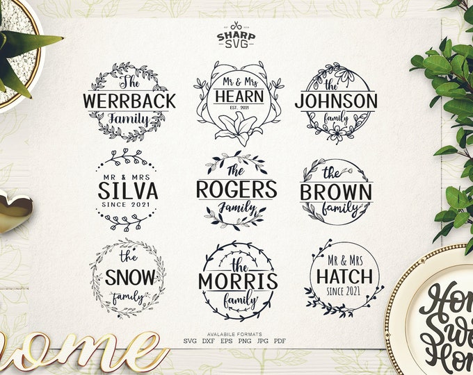 Family Name Sign SVG - Family Sign SVG - Hand Drawn - Family Monogram SVG - Family Split Monogram Sign - Monogram svg - Cricut cut files