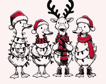 Funny Duck Christmas PNG, Santa Ducks Christmas Light PNG, Retro Xmas Digital Download, Duck Santa Hat, Animal Lover Gift, Farm Christmas