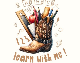 Western Back To School PNG, Western Teacher png, Teacher Design PNG, Girl Back To School png, Western School Supplies PNG, Teacher png