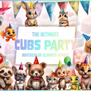 194+ Baby Animals Birthday Party Clipart Bundle, Dekoracje Baby Shower, Miesięczne kamienie milowe, Dekoracja pokoju dziecięcego, Balony, Babeczki, Pudełka prezentowe