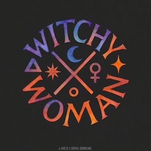 Witchy Woman PNG, vrouwelijke occulte PNG, mystieke hemelse T-shirtontwerp, retro heks magische digitale download, astrologie symbool kunst