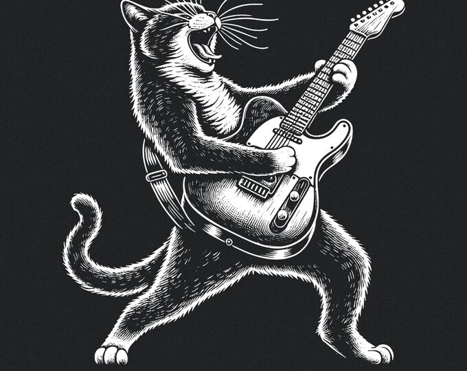 Funny Cat Playing Guitar PNG Digital Download, Sublimation, Instant Download, Tshirt Design, Clip Art PNG, Graphic Tee, Cat Lover Gift, png