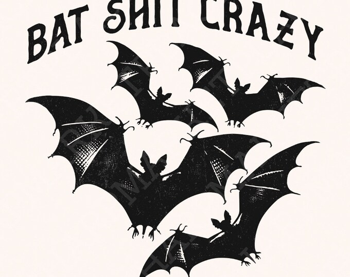 Halloween Bat Shit Crazy Gothic Coquette Bow Png, Retro Halloween Png, Sublimation Designs, Spooky Season Png, Funny Halloween Png, Bat Png