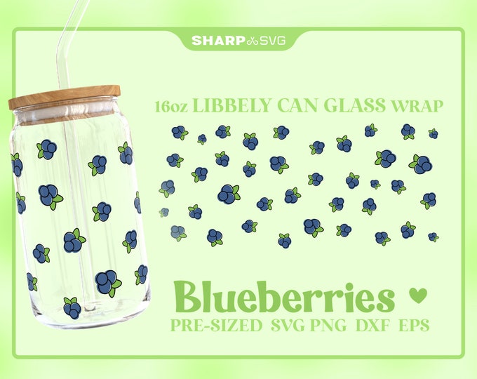 Blueberry Libbey Can Glass Wrap SVG • 16oz Glass Beer Can Cutfile • Can Template • digital files dxf eps png • Cricut • Silhouette