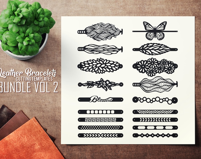 Leather Bracelet SVG - VOL 2 Bundle -  Cuff Bracelet - Leather Bracelet - Cutting Template - Leather Jewelry Templates Cut Files Laser DXF