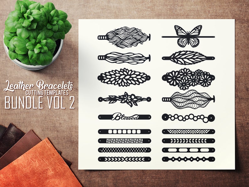 Cutting Template VOL 2 Bundle Leather Bracelet SVG Leather Bracelet Cuff Bracelet Leather Jewelry Templates Cut Files Laser DXF
