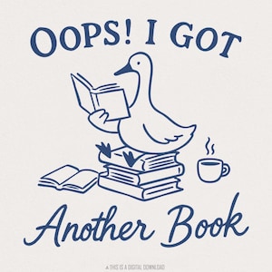 Ops, ho comprato un altro libro. Oca divertente in formato PNG, Boho floreale sfacciato e libresco, Club del libro sarcastico, Lettura per amanti dei libri retrò, Animali divertenti in formato PNG