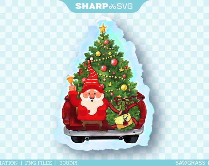 Red Truck PNG - Christmas Sublimation Design - Gnome Christmas PNG - Christmas Truck for Sublimation - Hand Drawn Watercolor - Sublimation