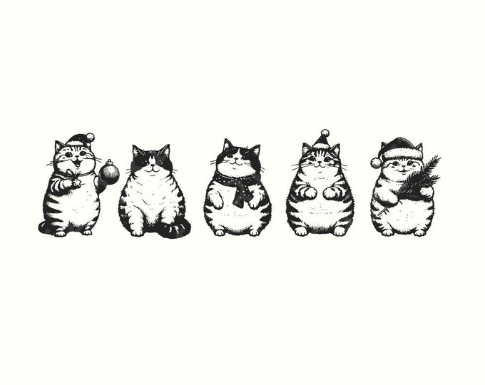 Meowy Christmas PNG, Retro Christmas Cat Design, Digital Download, Funny Cat Lover Gift, Sublimation Design, Vintage Holiday Art