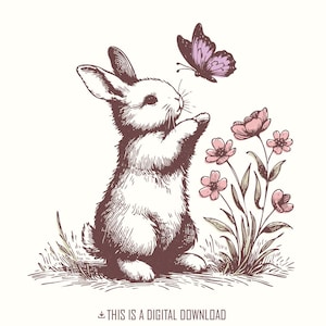 Fichier png de lapin, conception de png de papillon, clipart lapin PNG, lapin floral, silhouette lunatique, fleurs sauvages des prairies, lapin de printemps