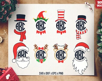 Christmas Monogram SVG - Santa Monogram SVG - Reindeer Monogram SVG - Elf Monogram svg - Snowman Monogram - Silhouette - Cut Files Cricut