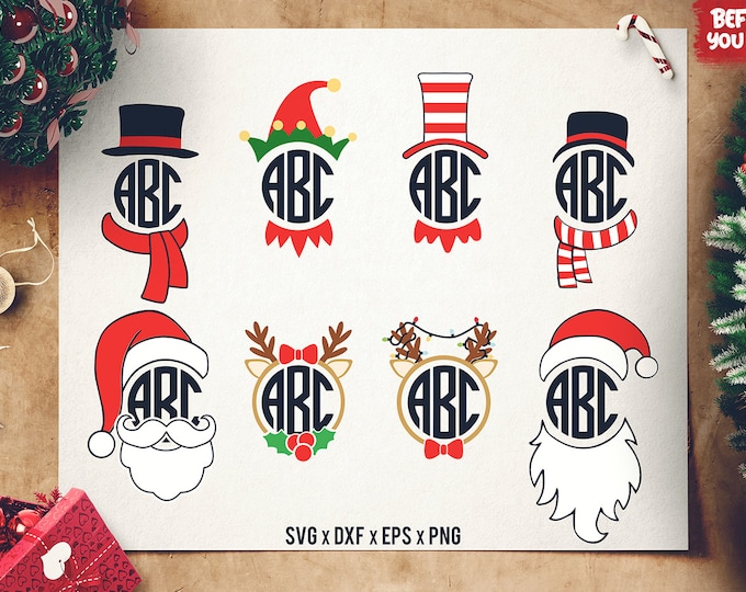 Christmas Monogram SVG - Santa Monogram SVG - Reindeer Monogram SVG - Elf Monogram svg - Snowman Monogram - Silhouette - Cut Files Cricut