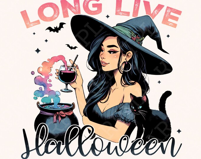 Long Live Halloween Png, Vintage Halloween Png, Witchy Png Retro Halloween, Spooky Season Png, Digital Download, Black Cat Png, Fall Apparel