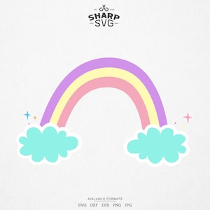 Arc-en-ciel SVG - arc-en-ciel avec nuages SVG - mignon arc-en-ciel SVG - arc en ciel en couches - baguette magique svg - pour Cricut, Silhouette et plus