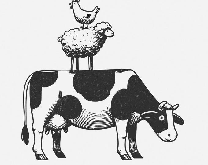 Vintage Farm Animal Stacking Print, Rustic Barnyard Decor, Unique Farmhouse Artwork, Country Home Wall Art, Animal Lovers Gift
