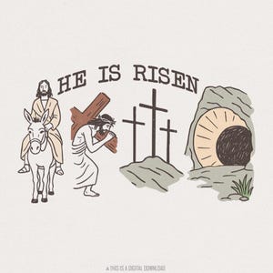 Er ist auferstanden PNG, Sublimationsdesign, Oster-Shirt PNG, Christliches Ostern PNG, Bibel-Vers-Shirt, Matthäus 28 6 png, Pinselstrich Ostern