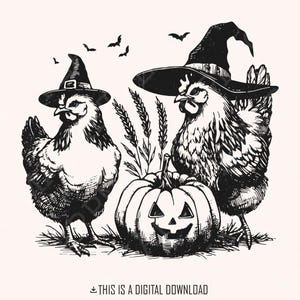 Spooky Chickens Halloween PNG, Fall PNG, Autumn Clipart, Sublimation Design, Chicken Design, Witch Chicken, Pumpkin Fall, Spooky Season PNG