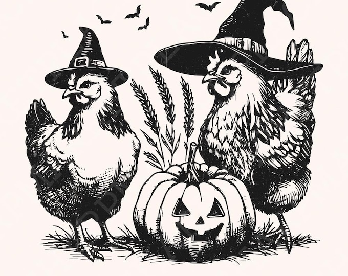 Spooky Chickens Halloween PNG, Fall PNG, Autumn Clipart, Sublimation Design, Chicken Design, Witch Chicken, Pumpkin Fall, Spooky Season PNG