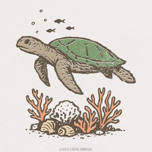 Sea Turtle PNG, Ocean Life Digital Download, Marine Animal Art, Coral Reef Shirt Design, Beach Lover Printable PNG, Underwater Wildlife