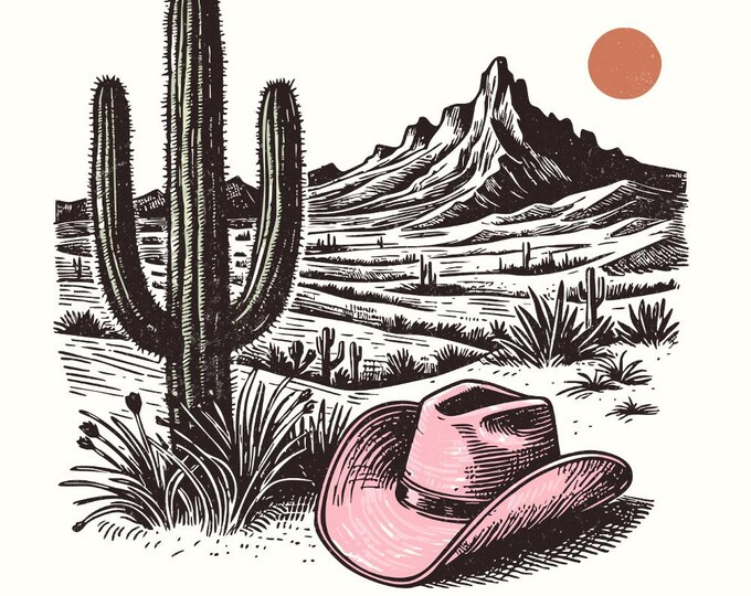 Pink Hat PNG, Western PNG Designs, Sublimation Digital Download, Cowgirl Trendy Western Designs, Instant Download, Floral Desert png