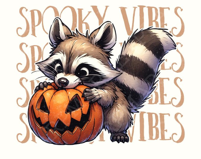 Raccoon Spooky Vibes PNG, Halloween png, Spooky Season png, Retro Halloween PNG, Raccoon Fall PNG, Funny Raccoon png, Autumn