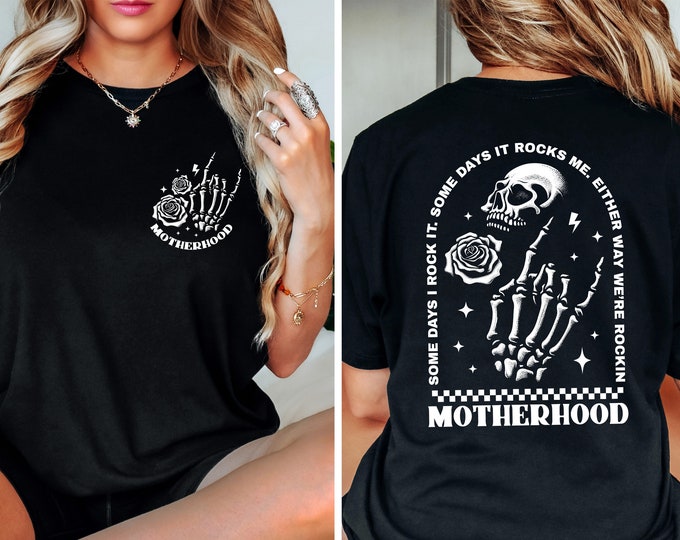 Motherhood Some Days I Rock It PNG, Retro Sublimation Design, Funny Mom Life, Rock Skeleton Hand, Trendy Front and Back, Digital Download