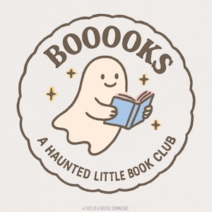 Booooks Haunted Little Book Club PNG, Simpatico fantasma PNG per la stagione spettrale, Lettura di Halloween, Amante dei libri, Download digitale di PNG del club del libro