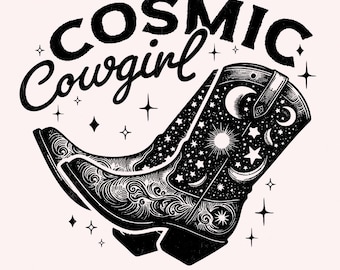 Retro Cosmic Cowgirl PNG, Western Starry Night png, Space Cowgirl Boot Art, Trendy Vintage Western Illustration, for Print