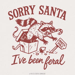 Désolé le père Noël, j'ai été sauvage PNG, Noël raton laveur Design, sublimation de vacances drôle, chemise de Noël animaux sauvages, téléchargement numérique PNG