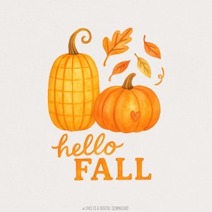 Calabazas de otoño PNG, sublimación de hojas de otoño, diseño de camiseta de calabaza PNG, clipart de otoño en acuarela, arte PNG imprimible de Acción de Gracias
