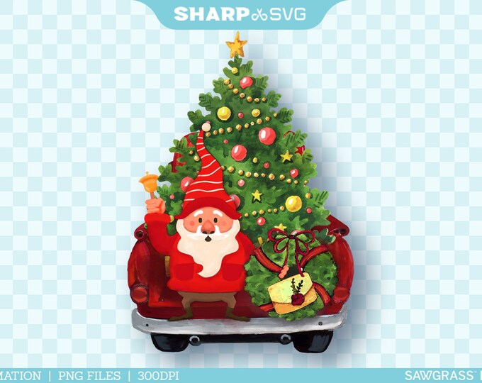 Red Truck PNG - Christmas Sublimation Design - Gnome Christmas PNG - Christmas Truck for Sublimation - Hand Drawn Watercolor - Sublimation