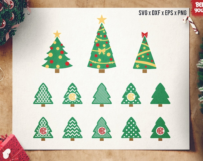 Christmas Tree SVG Cut Files - Christmas Monogram Frame SVG Cut Files for Cricut - Silhouette and other Vinyl Cutters - Cutting files dxf