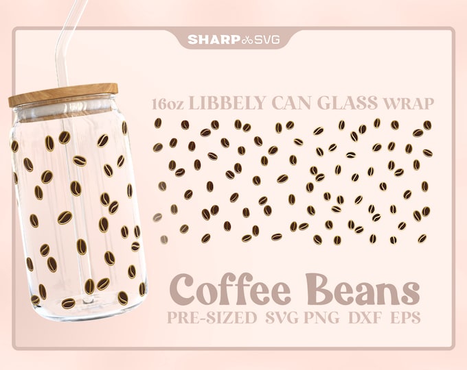 Coffee Beans Libbey Can Glass Wrap SVG • 16oz Glass Beer Can Cutfile • Can Template • digital files dxf eps png • Cricut • Silhouette