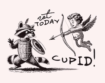 Not Today Cupid Png, Funny Feral Raccoon Valentines Day PNG, Retro Valentines Sublimation, Sarcastic VDay, Trash Panda Png, Cute Animal Art