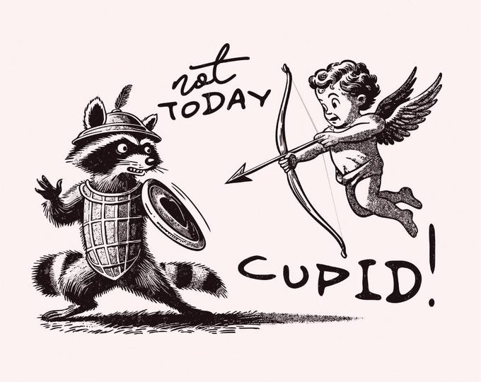 Not Today Cupid Png, Funny Feral Raccoon Valentines Day PNG, Retro Valentines Sublimation, Sarcastic VDay, Trash Panda Png, Cute Animal Art