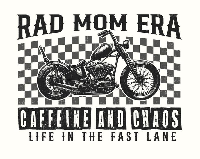 Rad Mom Era PNG, Mom Life Sublimation Design, Trendy Edgy Mom PNG, Cool Mom, Caffeine Chaos, Vintage Retro Rocker, DIY Baby Shower Gift
