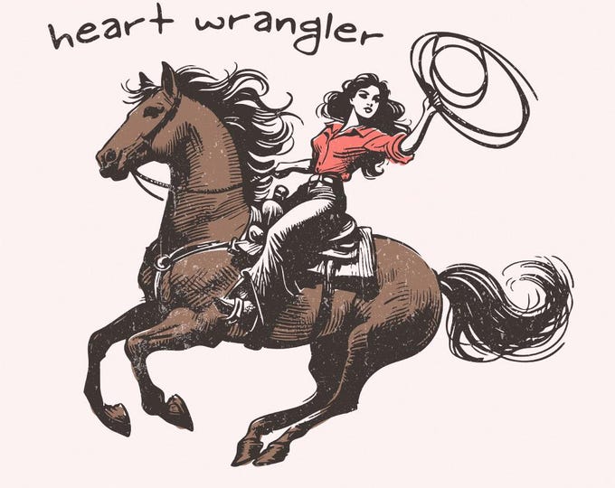 Heart Wrangler PNG, Western Valentine Sublimation, Trendy Cowgirl Design, Vintage Rodeo Graphic, Lasso Art, Digital Download