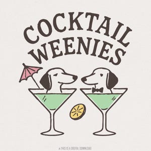 Cocktail Weenies PNG Tee, chiens teckel dans des verres à Martini mignon téléchargement numérique, drôle de chien PNG, chemise de fête d'été, téléchargement immédiat Art