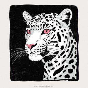 Artistique léopard PNG, léopard aux yeux roses des cliparts, conception de t-shirt graphique animal rétro, Portrait de chat sauvage moderne, Art animalier Safari Unique