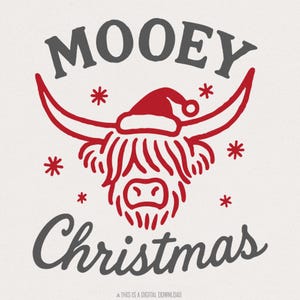 Mooey Christmas PNG, Highland Cow Christmas PNG, Christmas Cow Download, Funny Farmhouse Holiday Art, Santa Cow, Instant PNG Digital