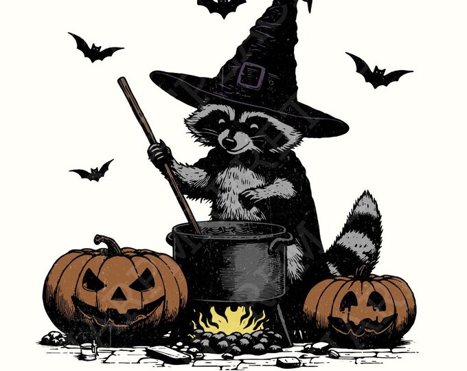 Time To Stir The Pot PNG, Funny Raccoon png, Retro Halloween PNG, Witches Brew, Trendy Halloween PNG, Spooky Season png, Funny
