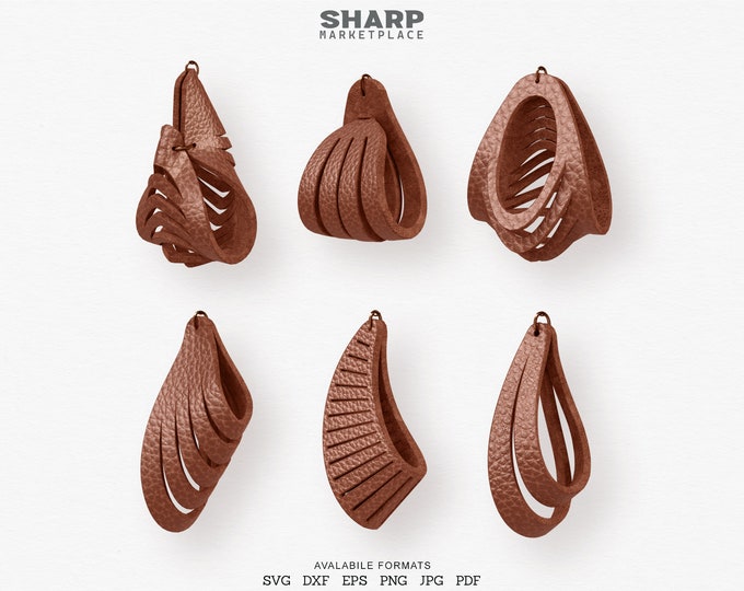 Sculpted Earring SVG Bundle  Leather Twisted SVG Pendant SVG Tridimensional Earrings 3D Leather Jewelry Laser Cut Template Commercial Use