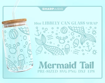 Mermaid Tail SVG Can Glass Wrap SVG • 16oz Glass Beer Can Cutfile • Can Template • digital files dxf eps png • Cricut • Silhouette