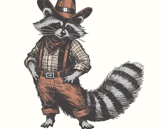 Country Cowboy Raccoon PNG, Sublimation Png, Trendy Shirt Png, Funny Raccoon Png, Western Graphic, Retro Shirts, Digital Download