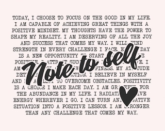 Note to Self PNG, Mental Health Motivational Sublimation Design, Positive Quotes, Self Love, Be Yourself, Inspirational, Healing PNG