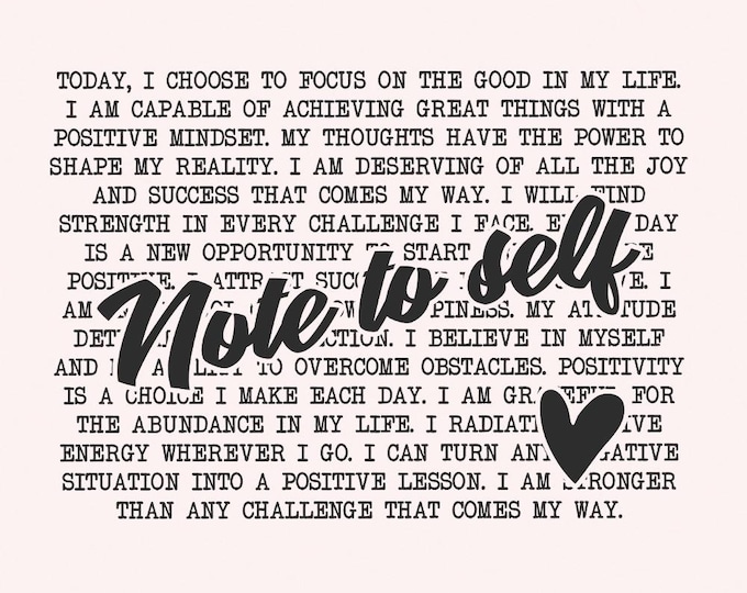 Note to Self PNG, Mental Health Motivational Sublimation Design, Positive Quotes, Self Love, Be Yourself, Inspirational, Healing PNG